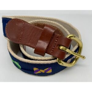 Leather Man Ltd Belt Mens Sz 32 Navy Bow Tie Multi-color Leather Fabric